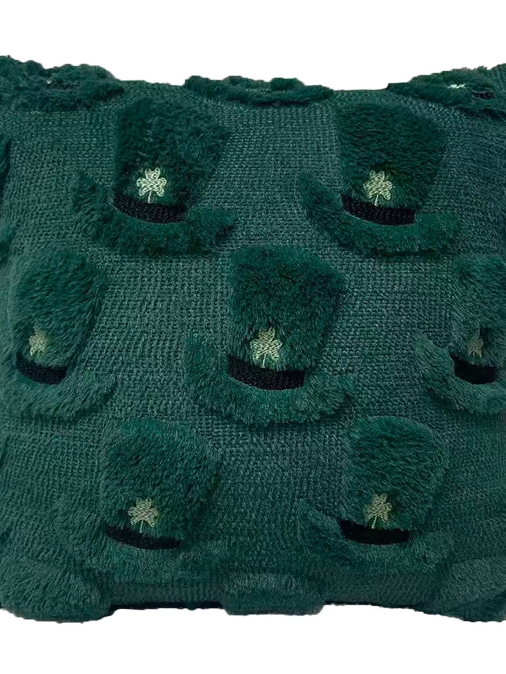 Emerald Green Shamrock Hat Textured Throw Pillow Pair covers